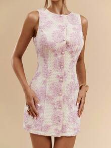 SHEIN BAE Autumn/Winter Solid White And Pink 3D Floral Textured Mini Dress,Fitted Silhouette,Summer Elegant Date Parties Clubs Bridesmaid Dresses - Baby Pink - View 7