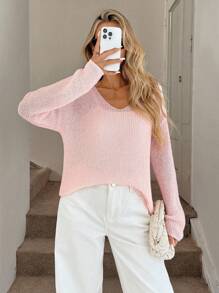 Easowa 女式深V领轻质针织毛衣，休闲优雅百搭肩带设计