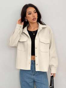 SHEIN PETITE 适合秋冬季的女士羊毛大衣外套 - 杏色 - 查看 5