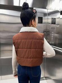 SHEIN Tween Girl Zip-Up Teddy Bear Lined Vest Jacket,In Fall/Winter , Puffer Vest