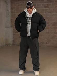 DAZY Áo khoác nam dày dặn, cổ đứng, chất liệu vải dệt họa tiết thêu, thích hợp cho mùa đông. - màu đen - Xem 5