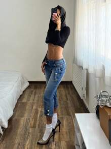 StreetHx 低腰牛仔七分裤，带口袋 - 中等水洗藍 - 查看 7