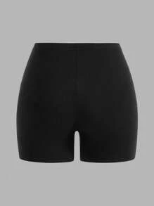 SHEIN EZwear 女士黑色和酒红色休闲针织修身七分打底裤两件套，夏季 - 彩色 - 查看 6