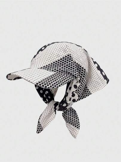 Kawaii 1pc Black & White Polka Dot Octagonal Hat, Vintage Style Beret Cap, Painter Hat For Women, Spring/Summer (Polka Dot Pattern Random)