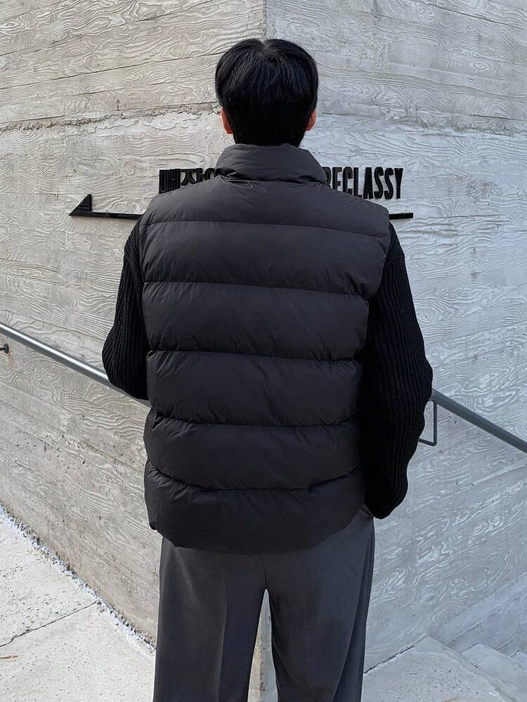 Men's Winter Embroidered Pattern Black Insulated Vest Jacket