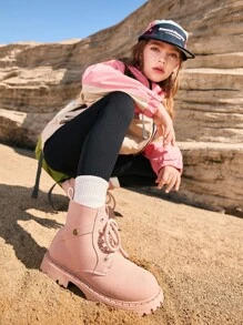 Giày bốt đi tuyết ngoài trời thời trang màu hồng All-Match có lót giữ nhiệt dành cho bé gái, phù hợp cho mùa thu/đông - Hồng - Xem 2