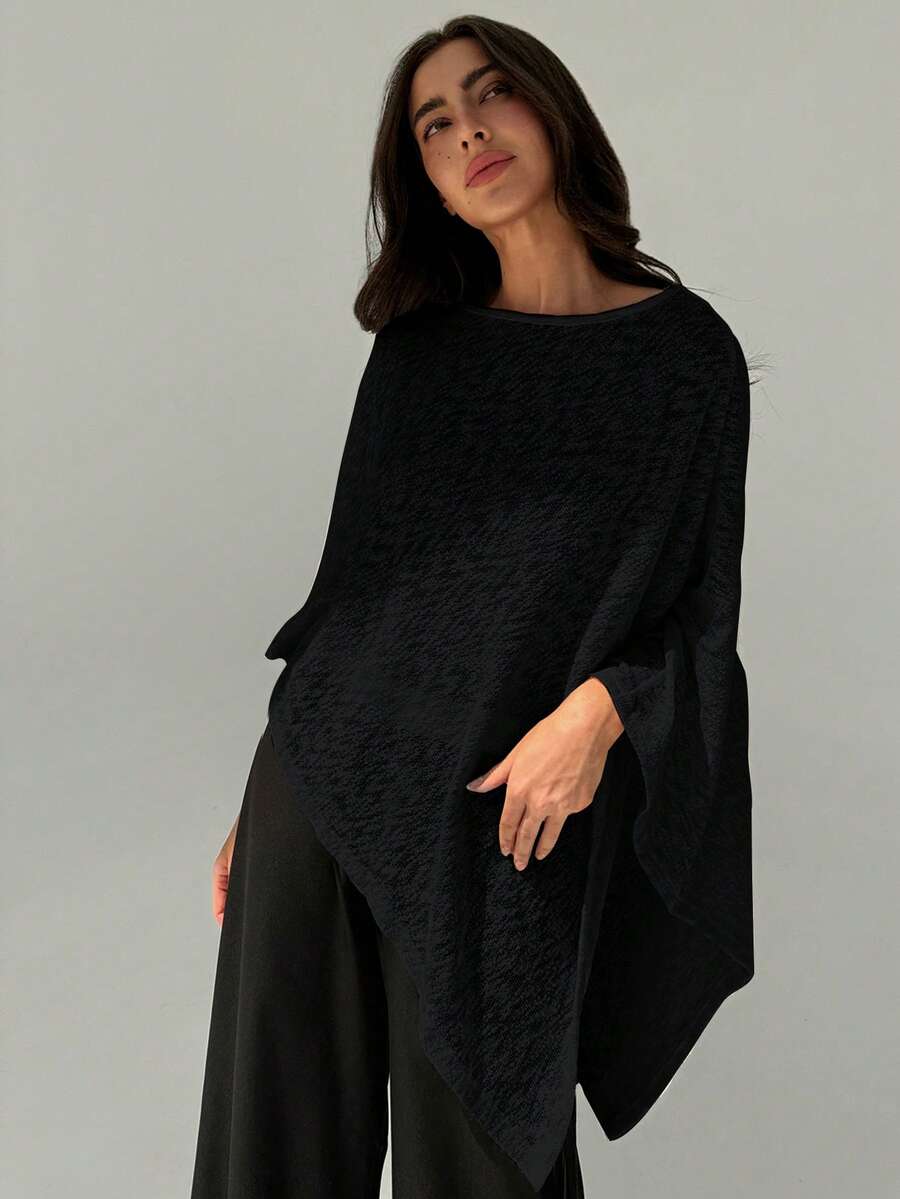 Aloruh 优雅不对称下摆宽松罩衫，百搭黑色夏季休闲海滩度假浪漫婚礼季情人节上衣 - 黑色 - 查看 1