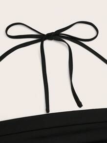 Sweetra 大码女式系带深 V 领露背针织连衣裙 - 黑色 - 查看 4