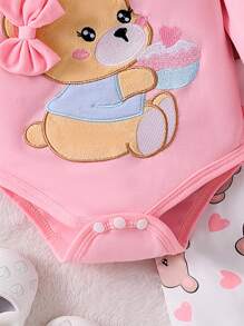 SHEIN Playful Pals Baby Mädchen Set aus Bodysuit mit Bären Muster und digital bedruckter Hose - Babypink - Übersicht 4