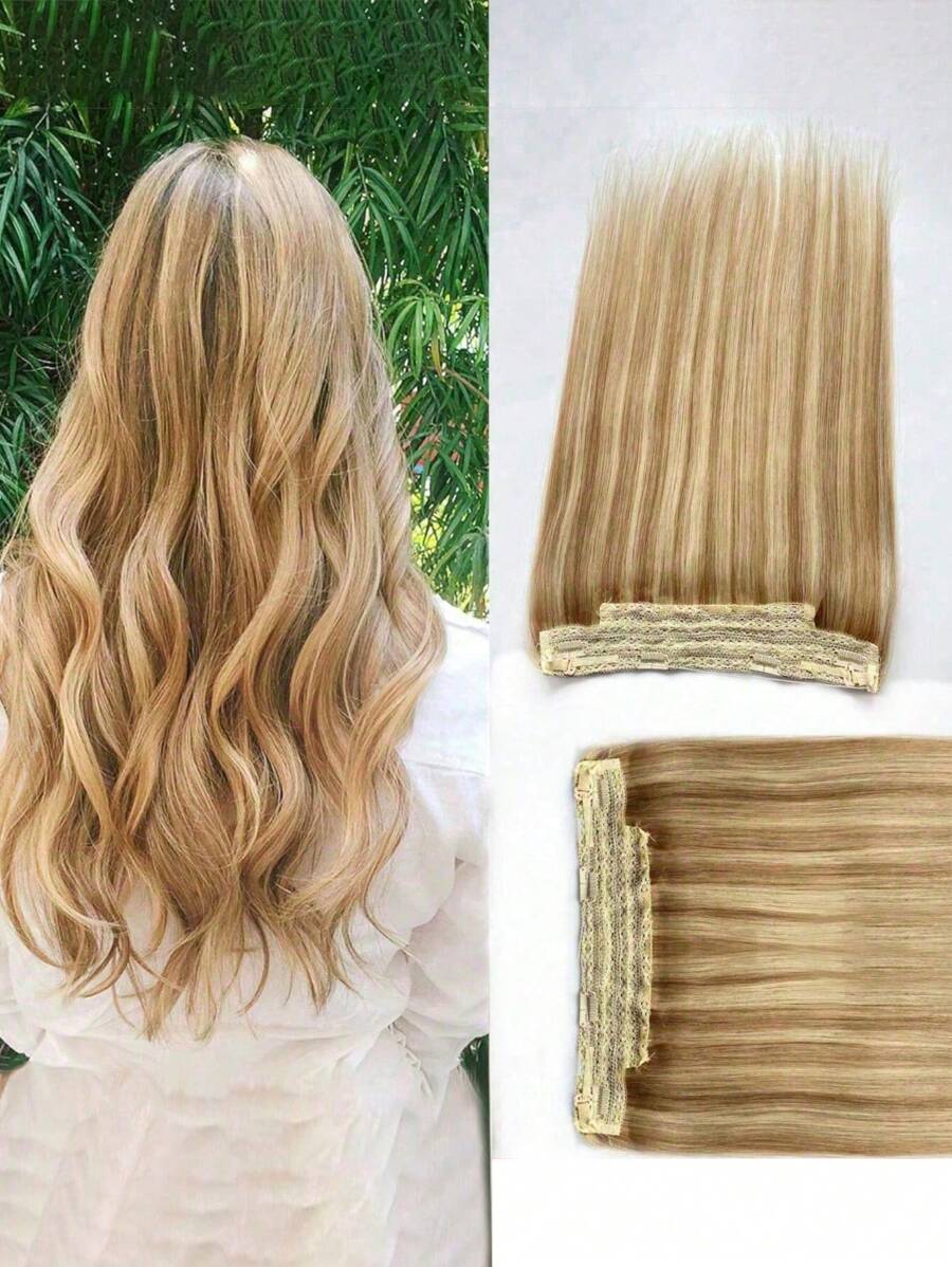 16inch Invisible Wire Fish Line 4 Clips In Hairpiece Human Hair Extensions Straight For Women 100g Clip Ins Hair Extensions - S9/22 - View 1