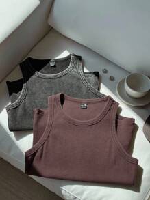 Comfortcana Bộ 2 áo hai dây dệt kim nhuộm loang - màu nâu - Xem 4