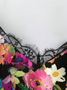 EMERY ROSE 加大码 V 领蕾丝拼布花卉印花吊带背心，优雅适合度假、约会、派对和时尚 - 彩色 - 查看 10