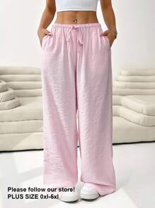 Solflare Pantalones largos casuales de talla grande en color rosa, moda para primavera y verano