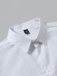 Manfinity Homme Set di camicia a maniche corte casual estiva e pantaloni lunghi con vita con coulisse, stile "Old Money", per uomo