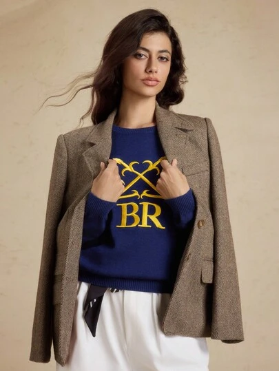 Briarwyn Women's Casual Letter Embroidered Sweater, Autumn/Winter,Falls Women,Winter For Women,Old Money Style,Back To School Clothes,Vintage Clothes Women,Teachers For Women