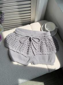 SHEIN EZwear 女士时尚纯色二合一紧身毛衣短裤（秋冬） - 灰色 - 查看 3