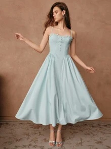 SHEIN Unity Đầm dự tiệc dây mảnh thiết kế hoa đính đá thời trang dành cho nữ - Màu xanh bạc hà - Xem 4