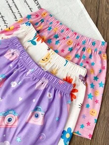 Conjunto de 3 pijamas com estampa de desenho animado para meninas