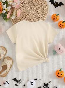 SHEIN Adorable Baby Girl Halloween Top In Beige With Round Neck And Colorful Ghost Design Baby Girl Halloween Shirt Ghost Halloween Shirt Girl Baby Girl Halloween Clothes Baby Girl Halloween Costumes Girls Fall Clothes - Beige - View 2