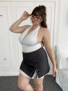 CovetEZ Plus Backless Crop Halter Top - White - View 5