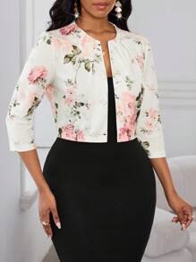 SHEIN Lady Áo khoác vest mỏng dành cho nữ phù hợp với mọi mùa Áo khoác blazer nữ họa tiết hoa trang phục công sở dành cho nữ vào mùa thu/đông - Nhiều màu - Xem 4
