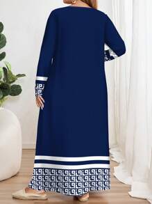 EMERY ROSE Plus Size Geometric Print Crew Neck Long Sleeve Dress, Suitable For Spring And Summer Autumn And Winter - Multicolor - View 2