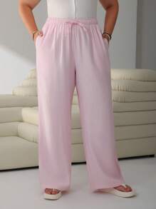 Solflare Pantalones largos casuales de talla grande en color rosa, moda para primavera y verano