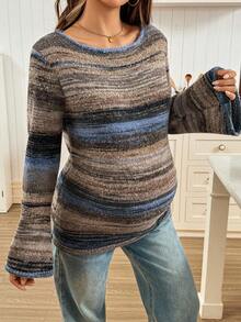 SHEIN 孕妇条纹圆领长袖休闲百搭毛衣 - 彩色 - 查看 6