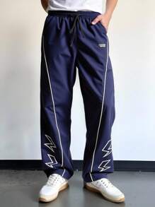 SHEIN Teens/Youth Casual Star Print Contrast Color Comfortable Solid Pants, Suitable For Commuting, School, Everyday Casual, Travel, Sports, Spring/Summer - Royal Blue - View 2