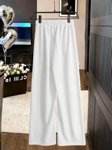 Hanevo Quần nỉ ống đứng cạp cao có dây rút đính đá thời trang dành cho nữ - trắng - Xem 2