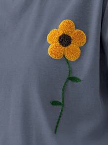 EURMUSE 100%Cotton Summer Flower Flocking White T-Shirt - Grey - View 9