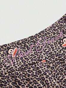 Paul Frank X ROMWE Falda plisada con estampado de leopardo y mono para mujer - Marrón - Ver 7
