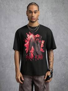 GODZILLAxKONG X SHEIN 男式怪物图案圆领黑色短袖 T 恤 - 黑色 - 查看 4