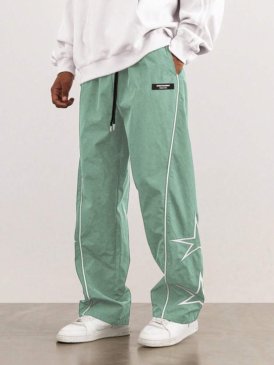 Manfinity Hypemode Loose Men's Star Pattern Side Striped Pants Men Oversized Pants Y2k Men Pants Streetwear Pants Men Pants With Stars Designer Sweatpants, 2000s Style - Green - View 1