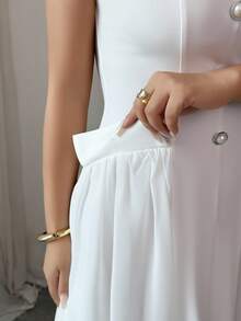 Rafferiza Women's Solid Color Faux Pearl Button Design Sleeveless Elegant Dress - White - View 4
