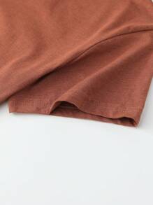INAWLY 女式简约印花圆领短袖T恤 - 鏽棕色 - 查看 5