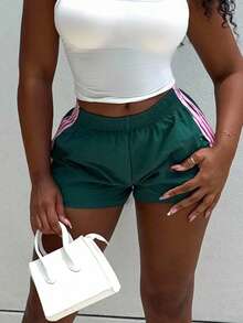 Alexandranx 女士侧条纹松紧腰休闲宽松短裤