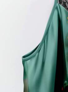 EMERY ROSE 大码女式休闲印花V领蕾丝边吊带背心套装，适合度假，大码夏季服装绿色印花蕾丝吊带背心，适合外出 - 彩色 - 查看 4