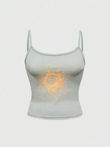 ROMWE Hippie 女式太阳印花罗纹修身休闲吊带背心