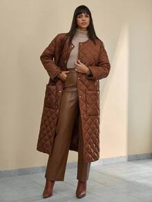 CLARA VERO 女士钻石图案纯色圆领保暖泰迪毛衣户外夹克，冬季 - 黃色 - 查看 4