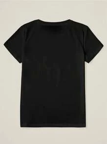 EMERY ROSE 女士休闲图案 T 恤 - 短袖、圆领、万圣节 T 恤、骷髅女孩手捧饮料图案印花 T 恤、夏季休闲上衣，设计为“Nah I'm Good”骷髅 - 黑色 - 查看 2