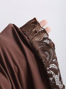 Sweetra Áo cánh dài tay xếp ly cổ chữ V đính khóa trái tim màu bạc dành cho nữ, Xuân/Hè - Cà phê nâu - Xem 5