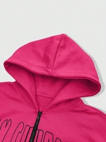 ROMWE MEN Street Life 男士字母印花拉链粉色连帽衫