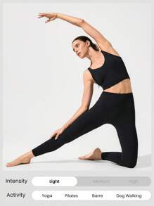 GLOWMODE 26英寸FeatherFit™ 保持经典无缝高腰粘合舒适后袋紧身裤低冲击瑜伽工作室日常穿着 - 黑色 - 查看 7