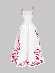 SHEIN MOD Vestido midi de satén con pliegues y estampado floral elegante para mujer - Rosa Fucsia - Ver 2
