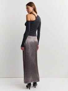 Nöista Fashionable Commuter Solid Color High Slit Skirt - Grey - View 2
