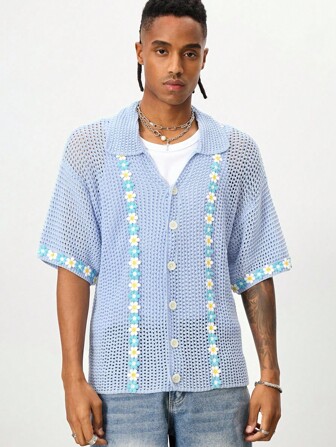 Street Life Camiseta casual con bordado, aplicación y diseño calado para hombres