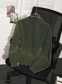 GlowEve Women's Solid Color Front Button Elegant Office Long Sleeve Shirt Fall Cloth For Women