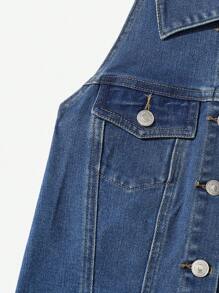 Rina Fox 时尚休闲无袖牛仔夹克和外套 - 深色水洗藍 - 查看 5