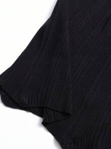 SHEIN LUNE 女式简约纯色优雅露肩毛衣裙 - 黑色 - 查看 3